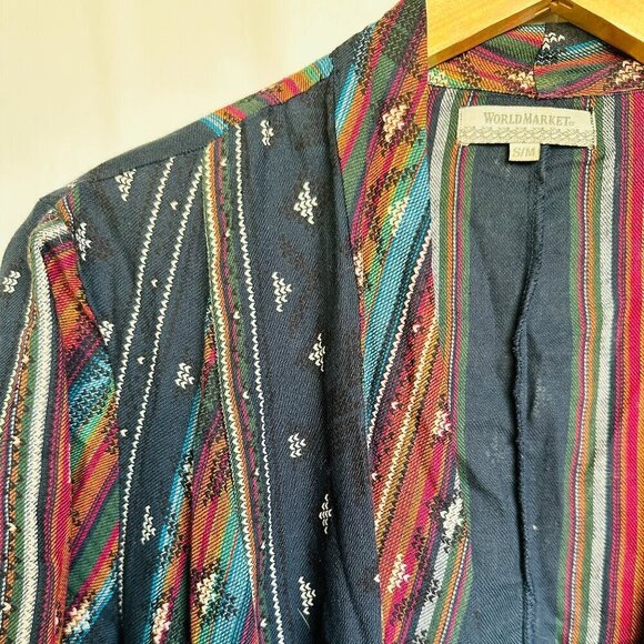 World Market Boho Linen Tribal Print Kimono size S/M - Picture 2 of 9